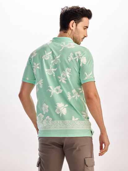 Light Green Printed Polo T-Shirt