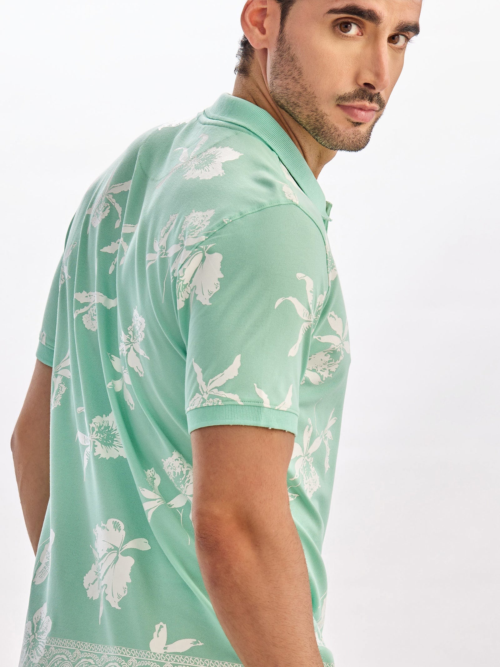 Light Green Printed Polo T-Shirt