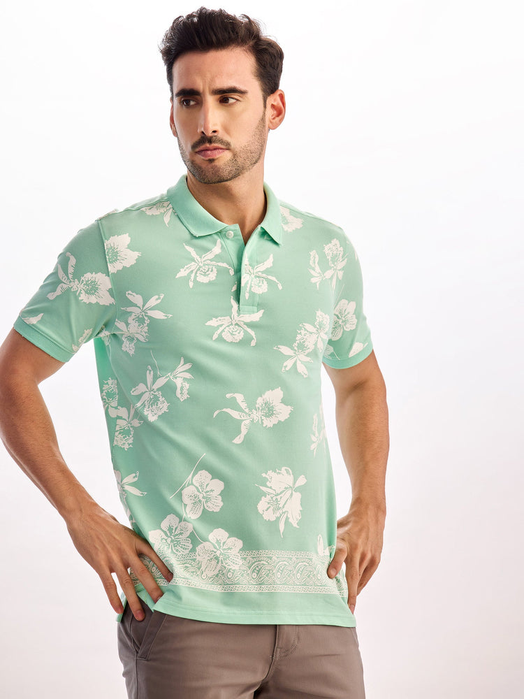 Light Green Printed Polo T-Shirt