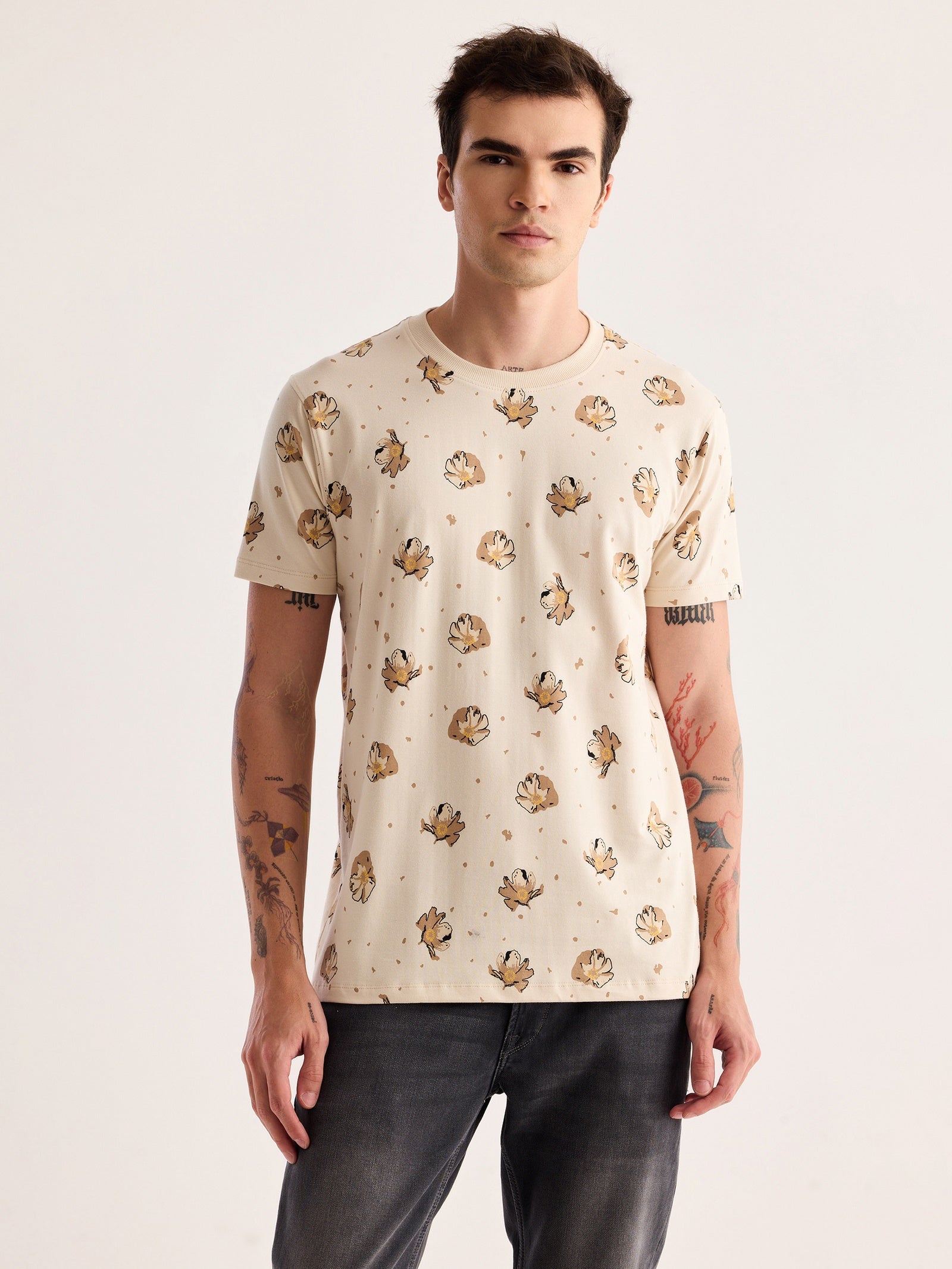 Cream Printed T-Shirt