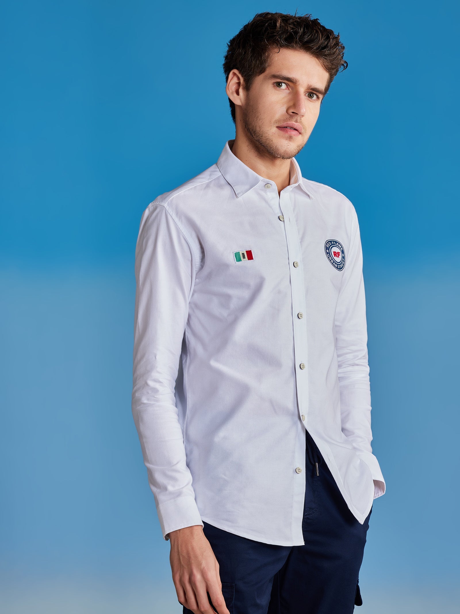 White Oxford Urban Chest Print Shirt