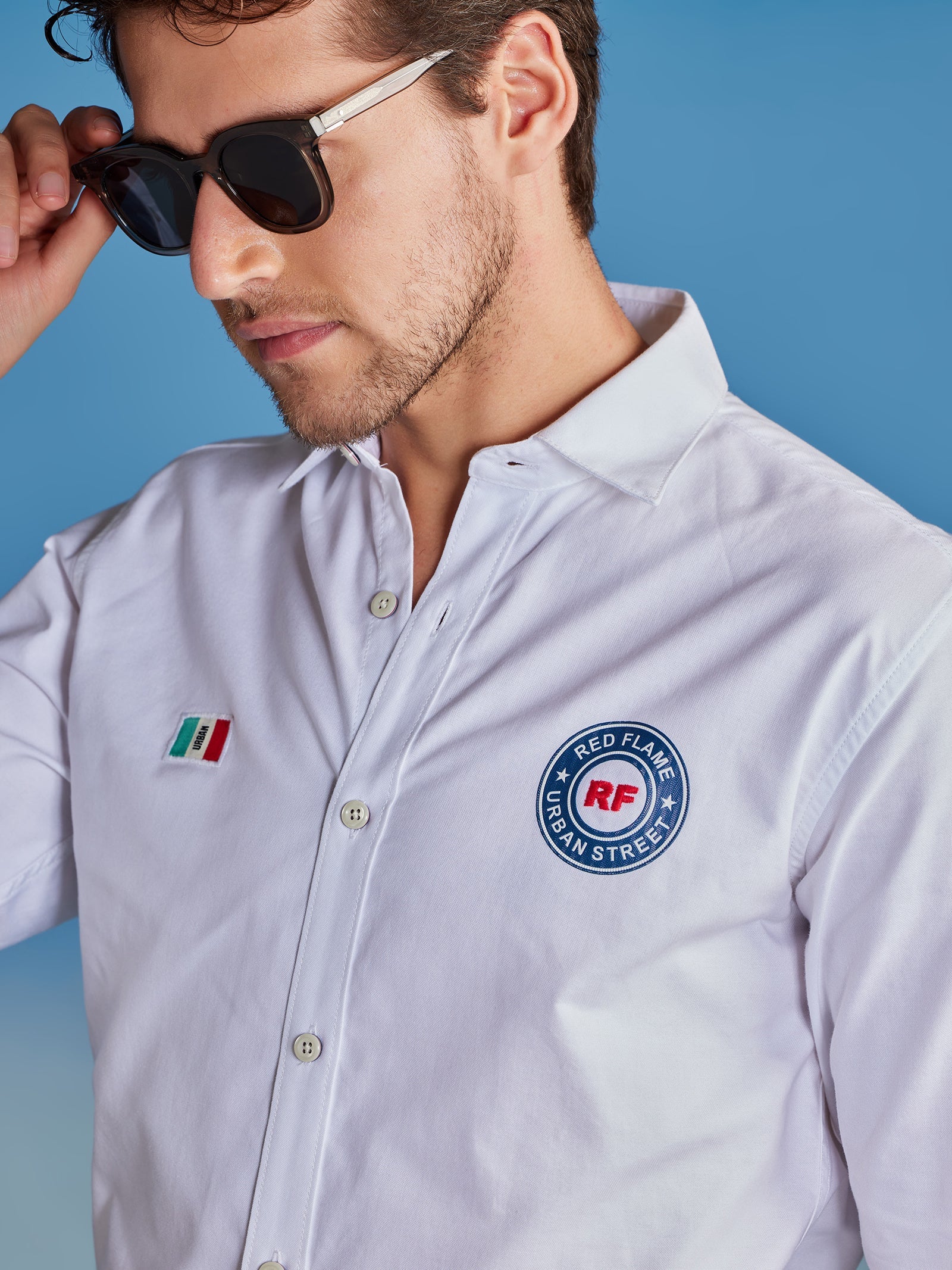 White Oxford Urban Chest Print Shirt