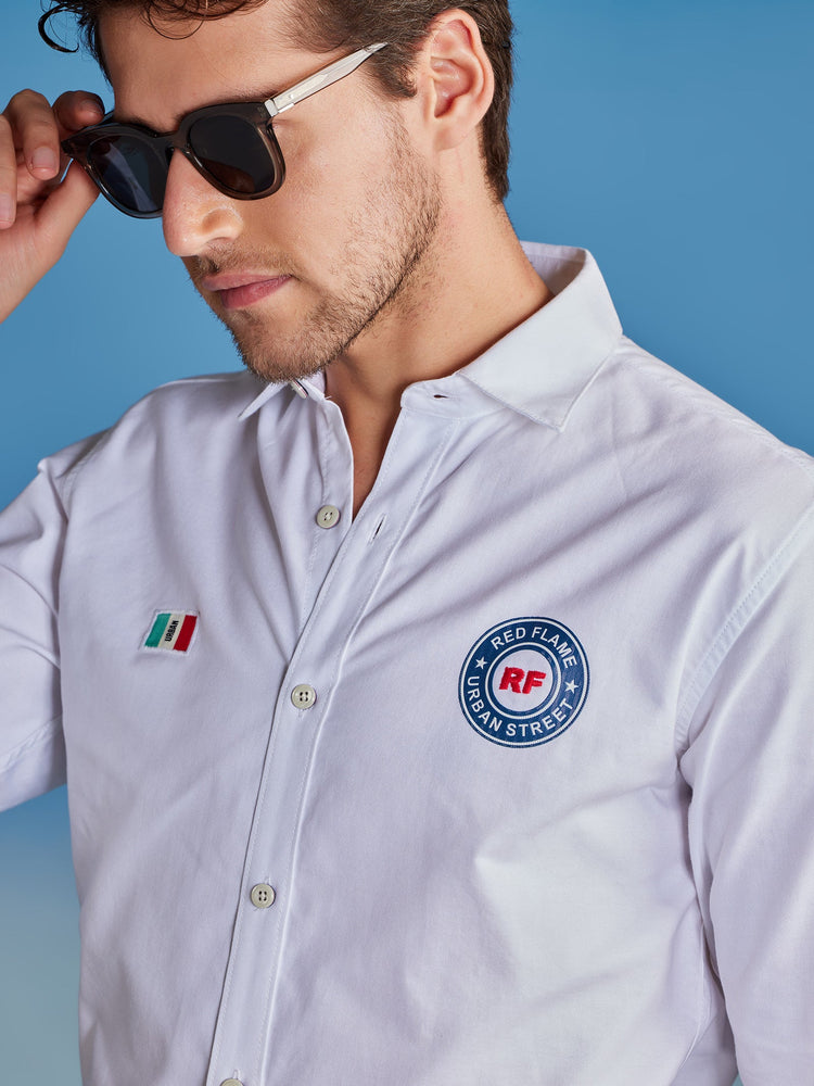White Oxford Urban Chest Print Shirt