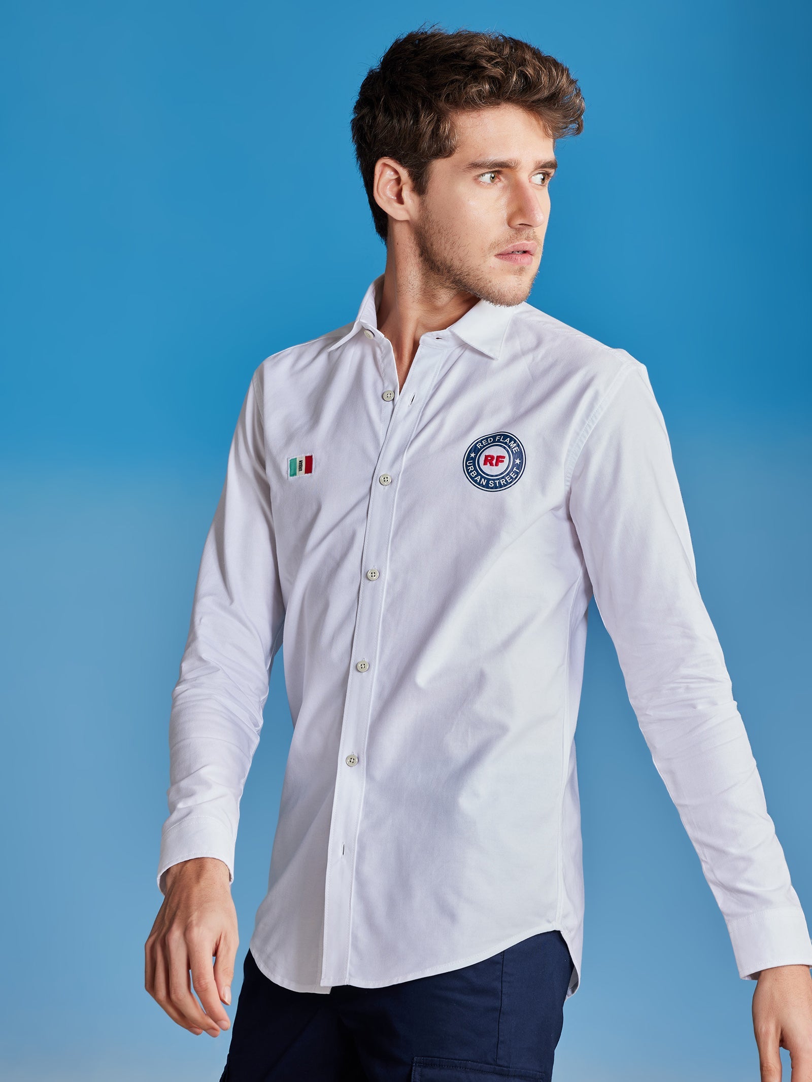 White Oxford Urban Chest Print Shirt