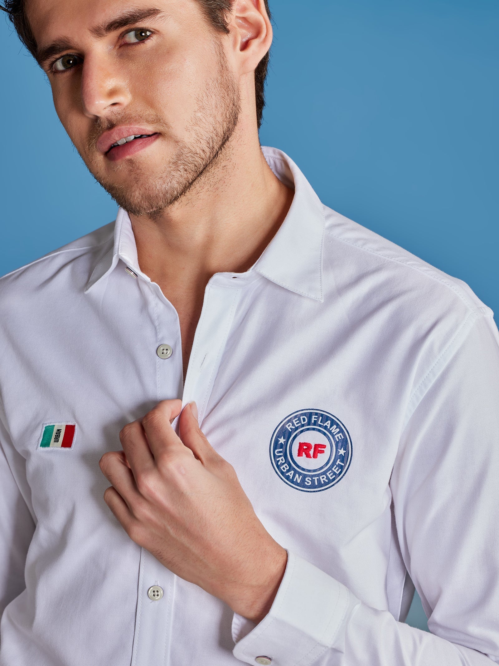 White Oxford Urban Chest Print Shirt