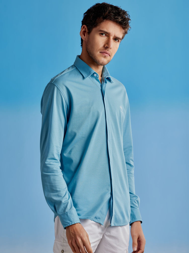 Blue Knitted Urban Stretch Shirt