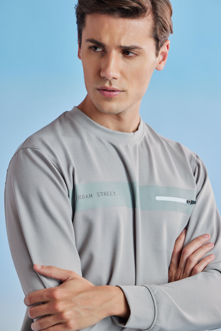 Grey Twill Crew Neck Sweatshirt