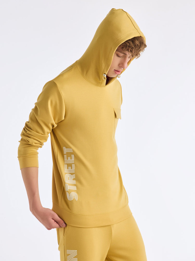Yellow Printed Hooded Sweatshirt