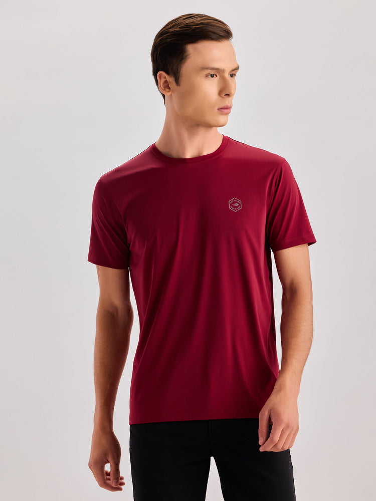 Maroon Chest Print Straight T-Shirt