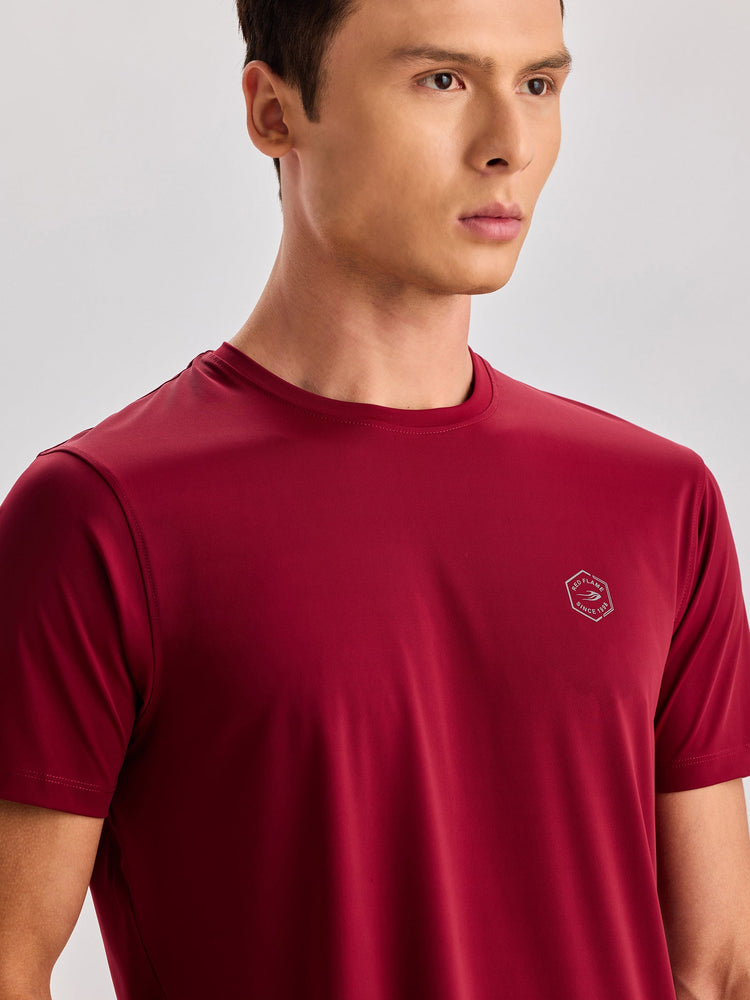 Maroon Chest Print Straight T-Shirt