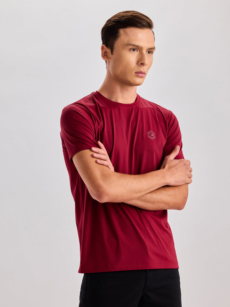 Maroon Chest Print Straight T-Shirt