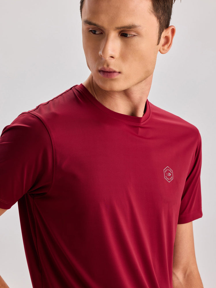 Maroon Chest Print Straight T-Shirt