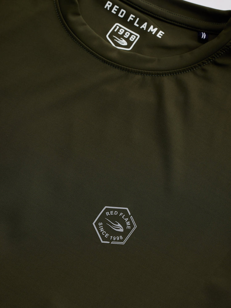 Olive Chest Print Straight T-Shirt