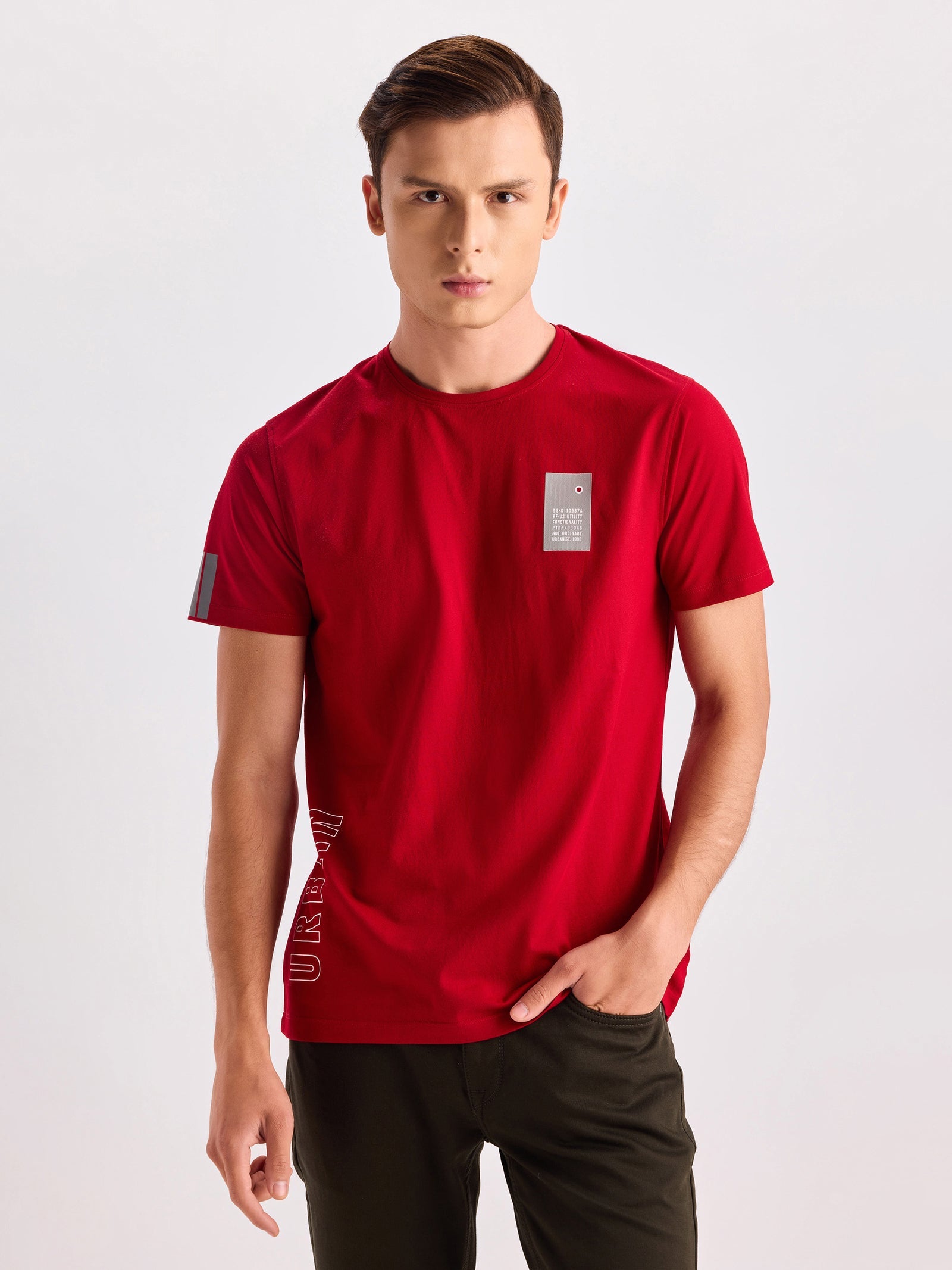 Red Chest Print Urban T-Shirt