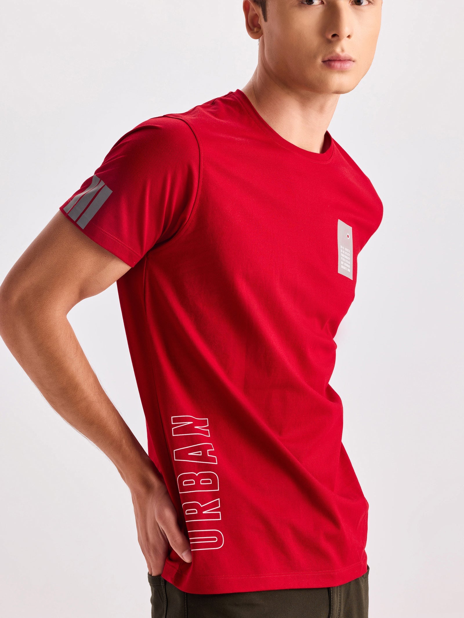 Red Chest Print Urban T-Shirt