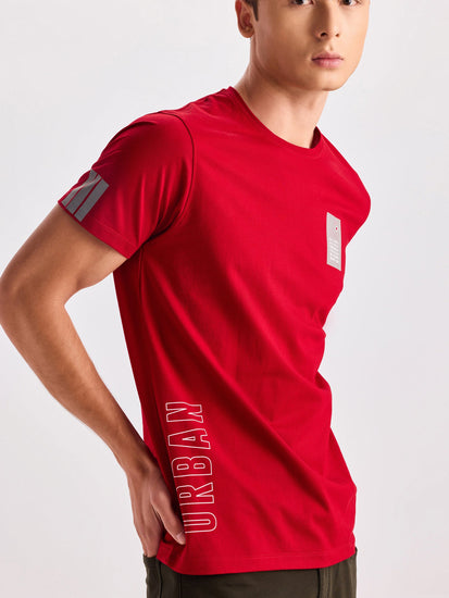 Red Chest Print Urban T-Shirt