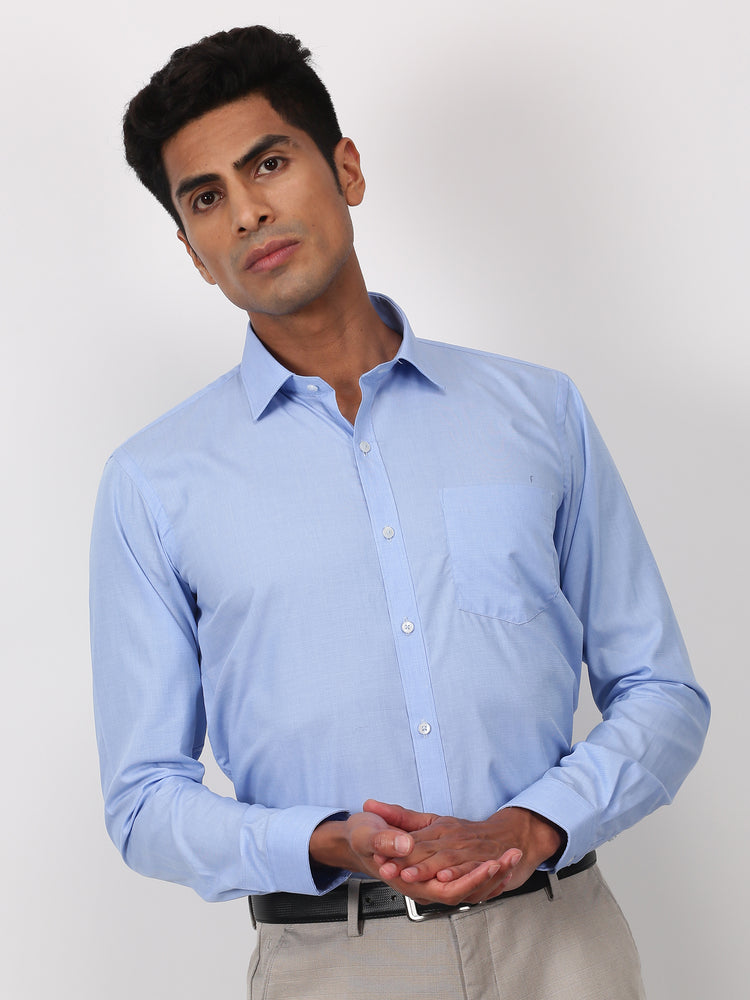 Blue Cotton Spread collar shirt
