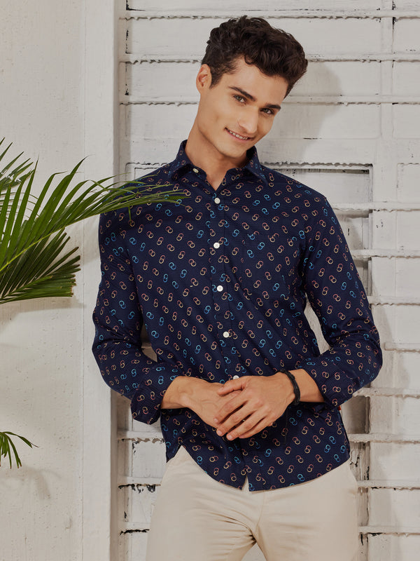 Navy  Printed  Shirt
