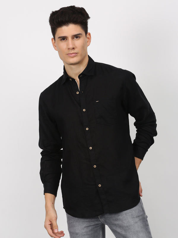 Black Linens Plain  Casual Shirt