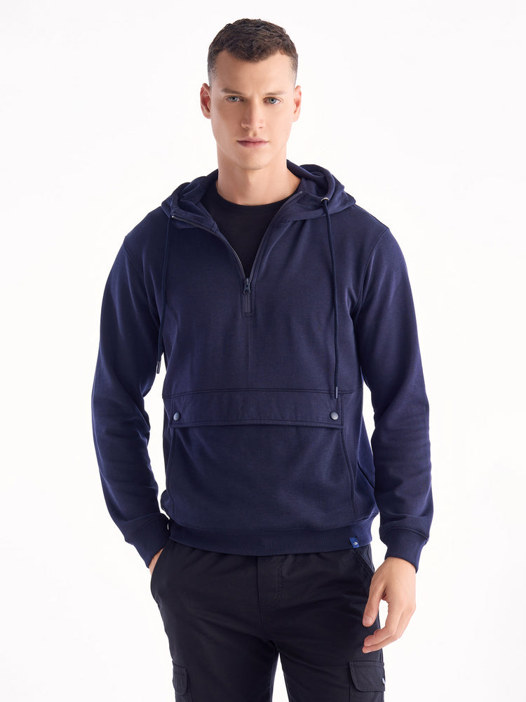 Navy Solid Hooded Sweatshirt