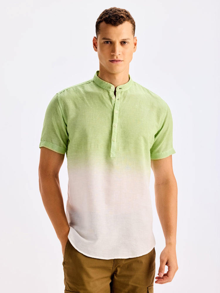 Green Tie Dye Linen Kurta