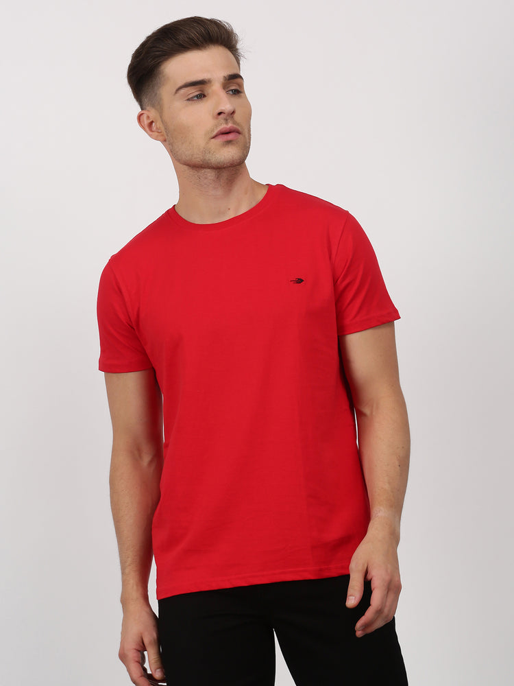 Red Cotton Crew Neck T-Shirt