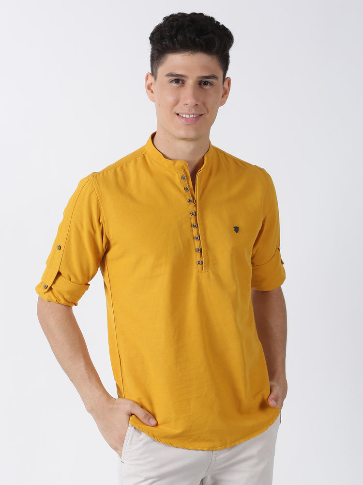 Yellow  Plain  Casual Kurta