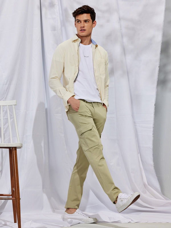 Green Stretch Satin Cargo Trouser