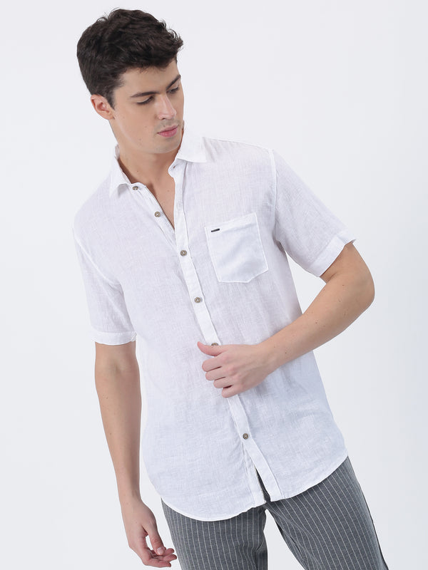 White Linens Plain  Casual Shirt