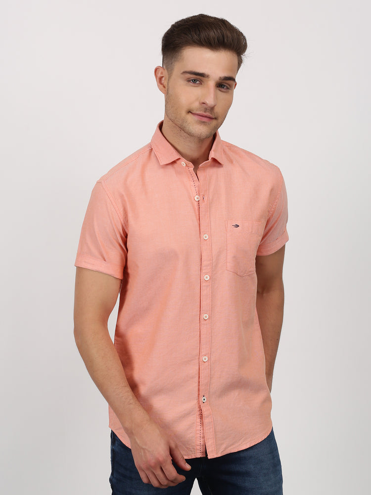 Orange Cotton Cut-Way Collar Shirt