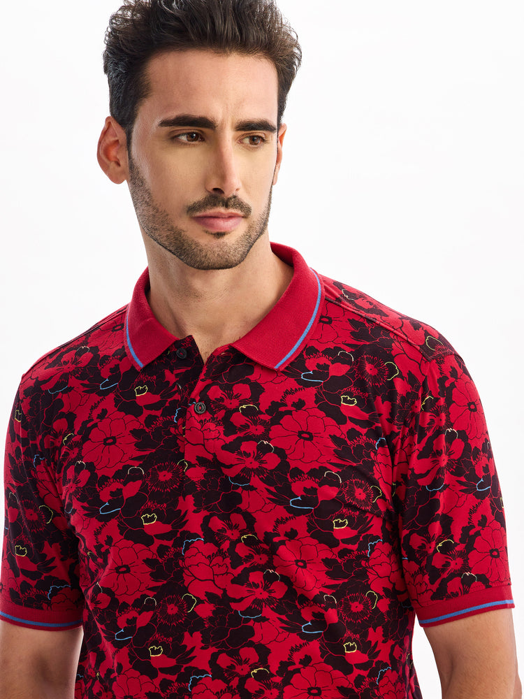 Maroon Printed Polo T-Shirt