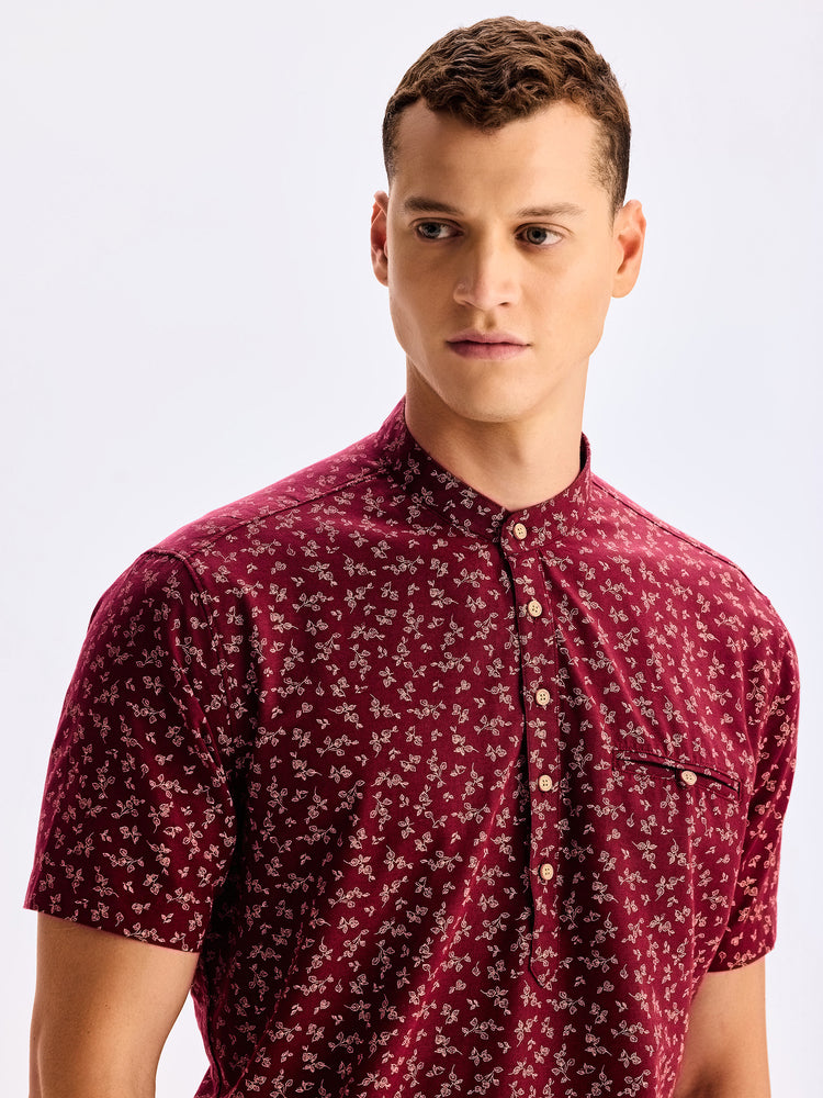 Maroon Printed Kurta