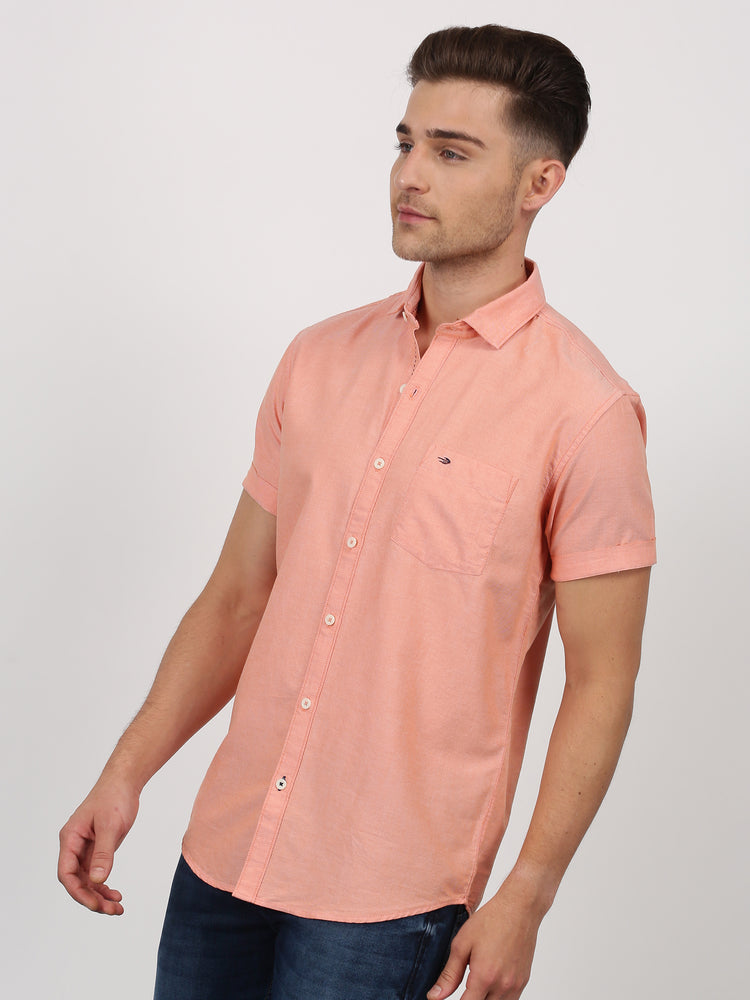 Orange Cotton Cut-Way Collar Shirt