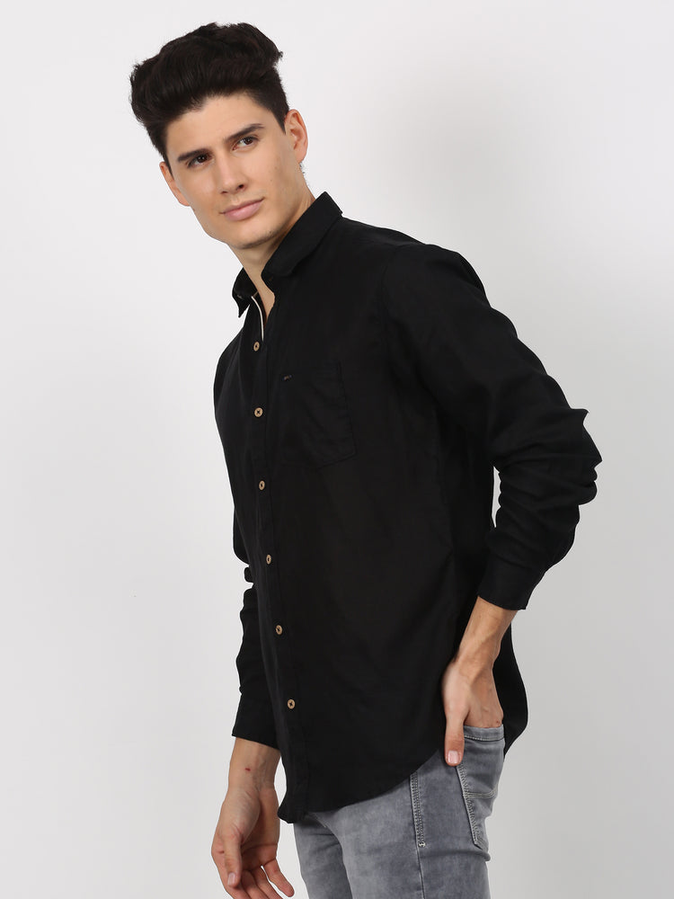 Black Linens Plain  Casual Shirt