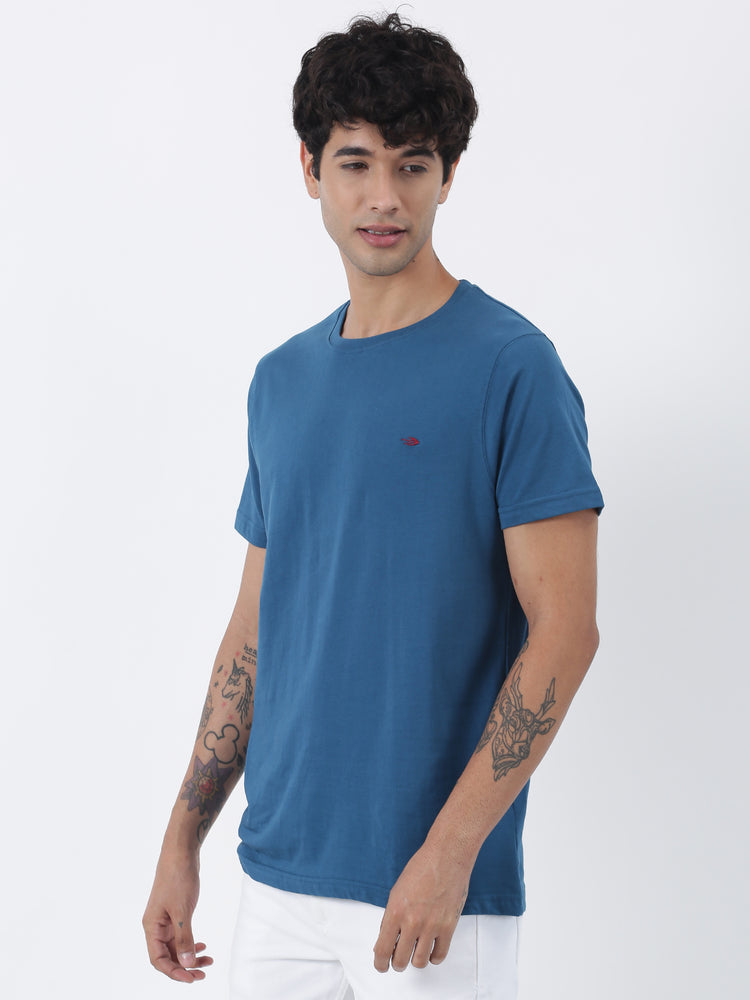 T Blue Cotton Crew Neck T-Shirt