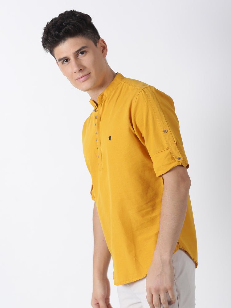 Yellow  Plain  Casual Kurta