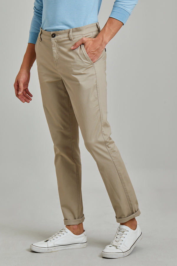 Grey Solid Stretch Slim Fit Trouser