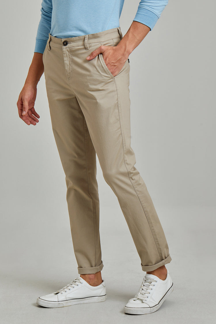Grey Solid Stretch Slim Fit Trouser