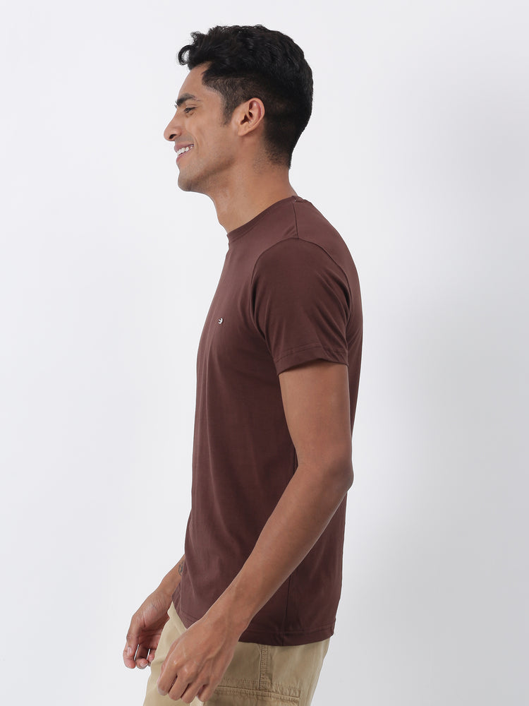 Brown Cotton Crew Neck T-Shirt