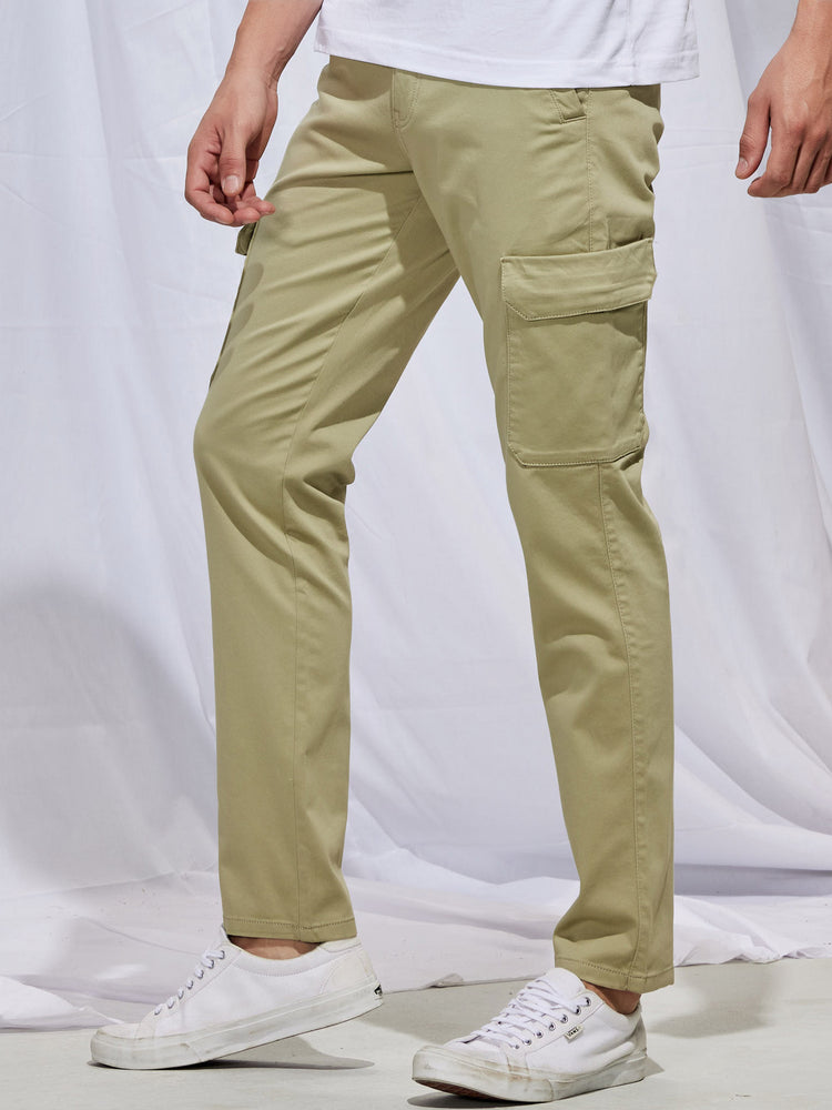 Green Stretch Satin Cargo Trouser