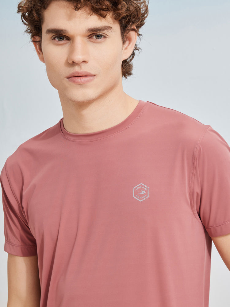 Pink Rayon Nylon Stretch Crew Neck T-Shirt