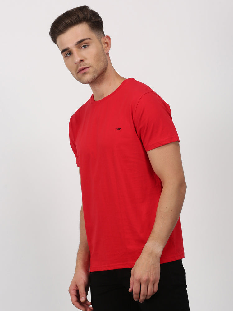 Red Cotton Crew Neck T-Shirt