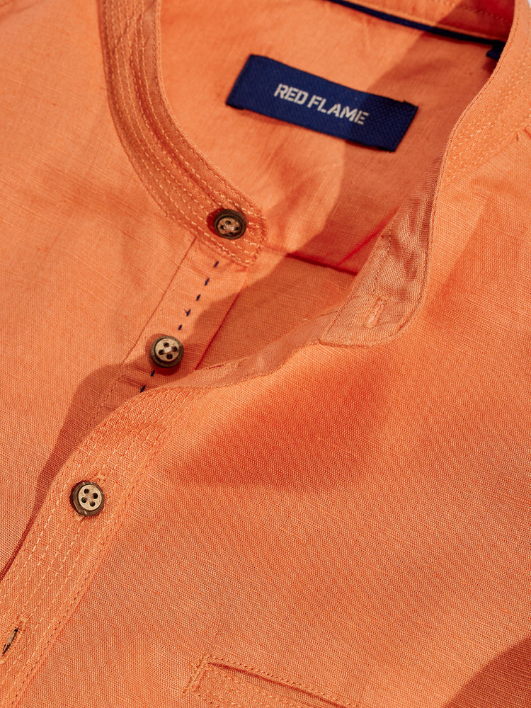 Orange Solid Linen Kurta