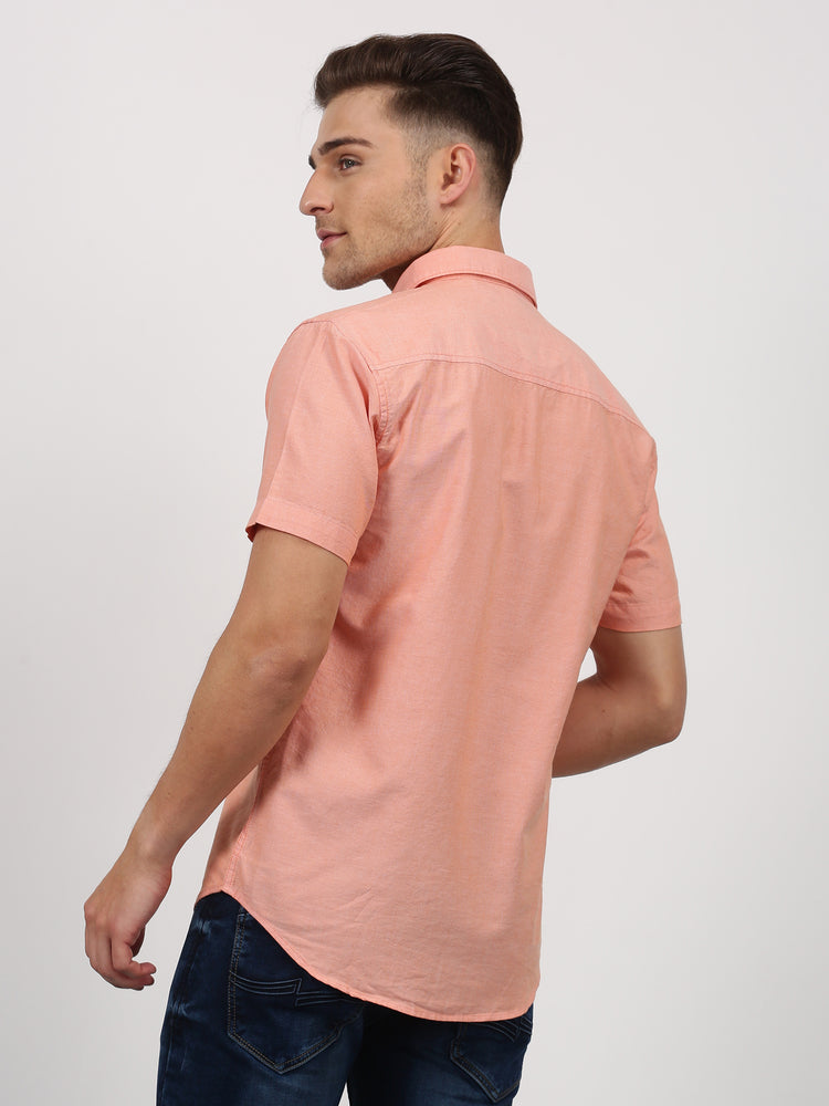 Orange Cotton Cut-Way Collar Shirt