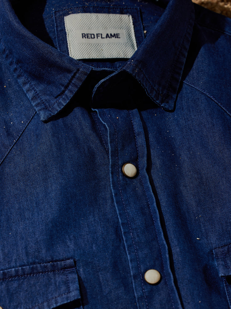 Blue Silky Denim Cargo Shirt