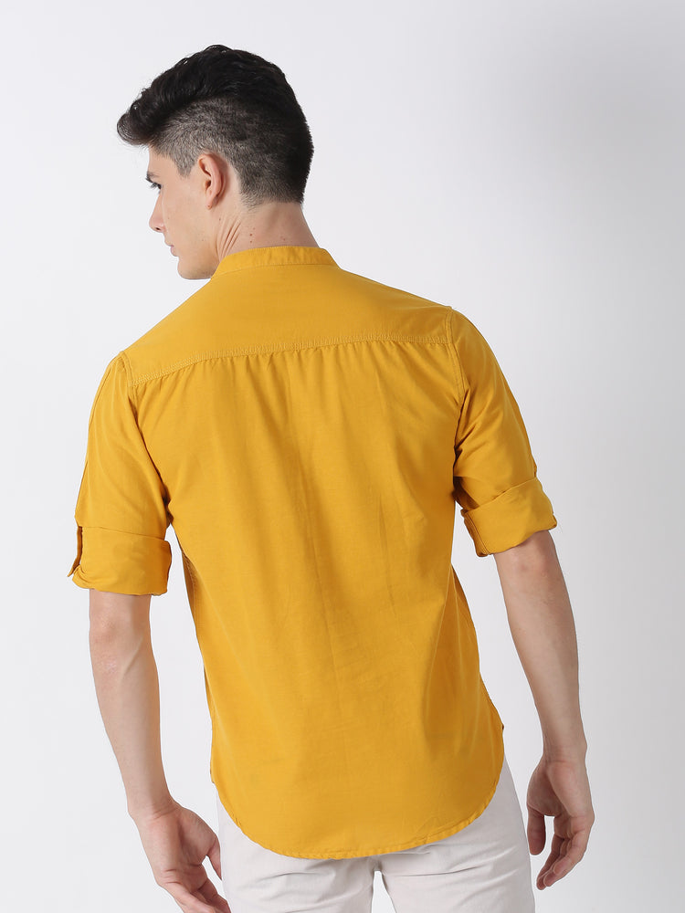 Yellow  Plain  Casual Kurta