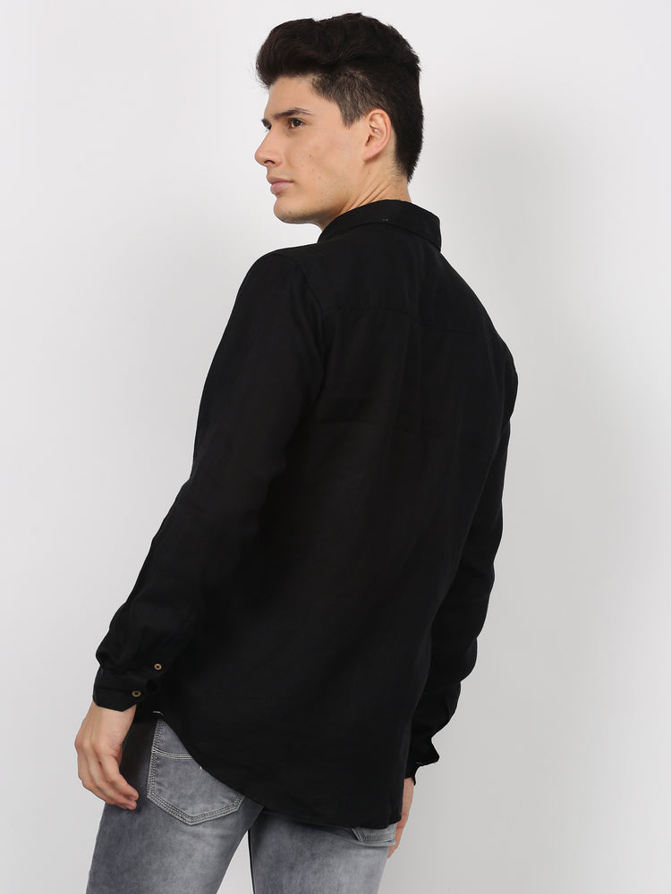 Black Linens Plain  Casual Shirt