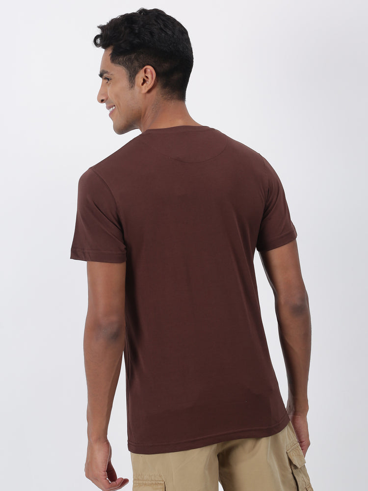 Brown Cotton Crew Neck T-Shirt