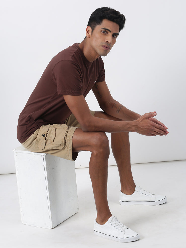 Brown Cotton Crew Neck T-Shirt