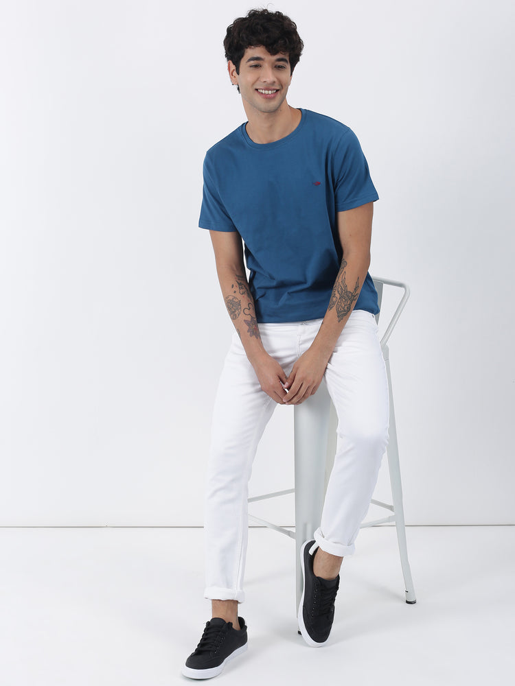 T Blue Cotton Crew Neck T-Shirt
